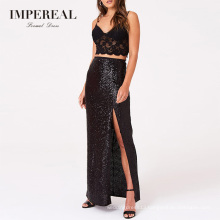 Lace Bodycon Sequin Skirt Evening Black Women Sex Two Piece Prom Dress